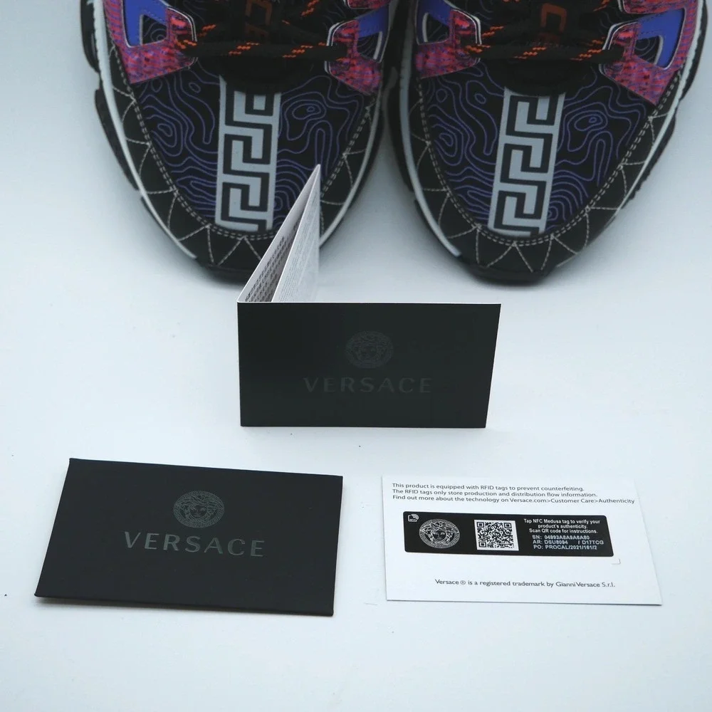 Versace Trigreca Sneakers Mens Nero Bright Orange Blue DSU8094 Size‎ 41 8
